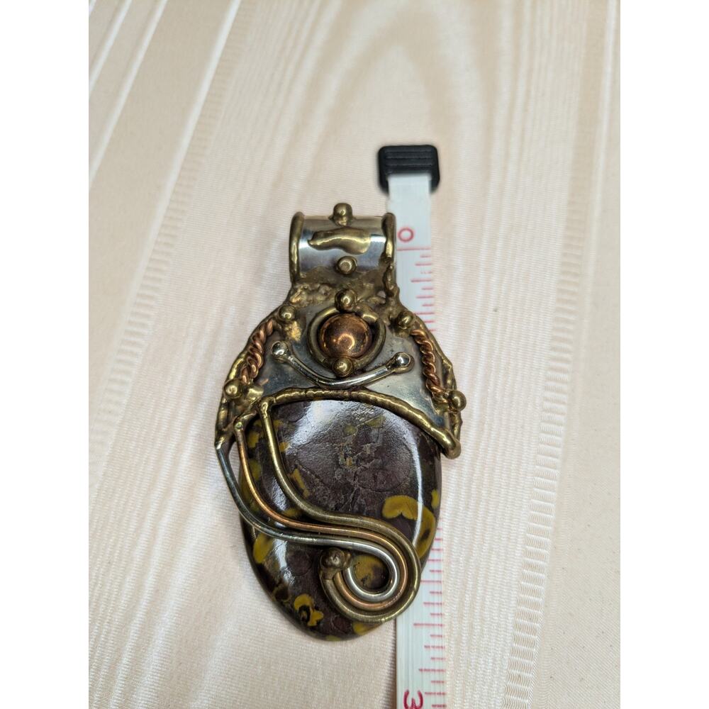 Natural stone pendant copper and silver wrapped large statement necklace - Picture 8 of 9